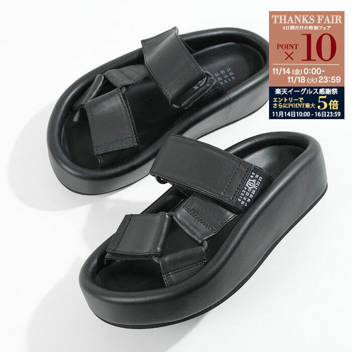 【P10倍対象＆金土日限定クーポン配布中】MM6 MAISON MARGIELA エムエムシックス メゾン マルジェラ サンダル シューズ プラットフォーム ウェビングスリッポンサンダル S59WP0206 P6383 レディース ブラック ロゴ スリッポン