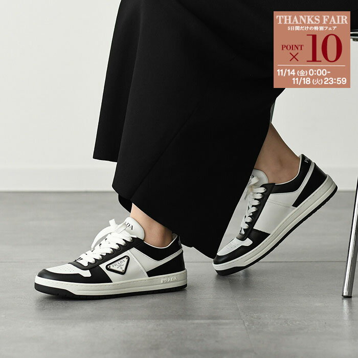 【P10倍対象】PRADA プラダ 靴 シューズ ダウンタウン レザー スニーカー 1E792M3LKG レディース ホワイト ブラック トライアングルロゴ レ