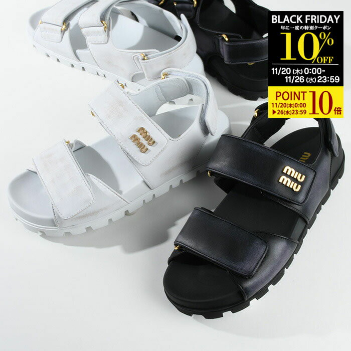 【10%OFFクーポン&P10倍】MIU MIU ミュウミュウ サンダル レザーサンダル ダブルストラップ 5X134E 3F33 レディース ヴィンテージ U...