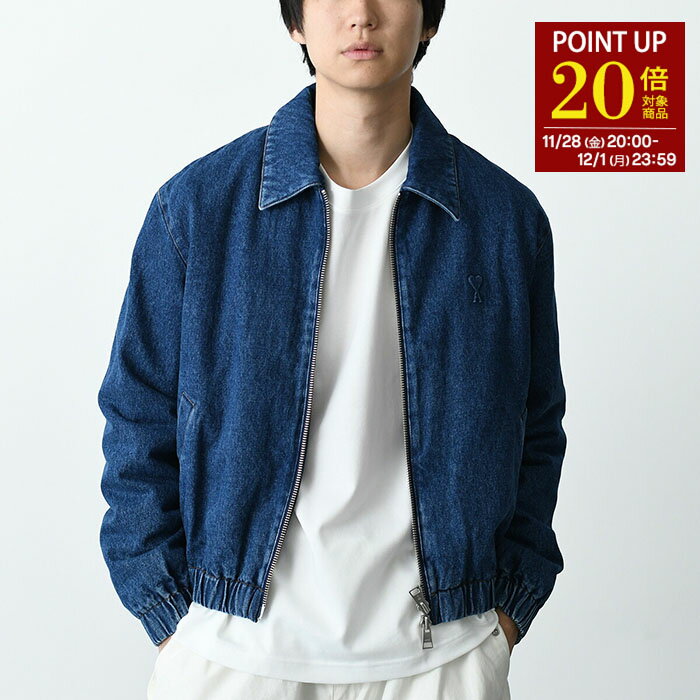 楽天セレクトショップFELICE【P20倍対象商品】AMI ALEXANDRE MATTIUSSI AMI DE COEUR アミパリス アウター ジャケット デニムジャケット HJK020 DE0031 メンズ ブルー デニム ロゴ ジッパー 防寒 秋冬 春 ブルゾン
