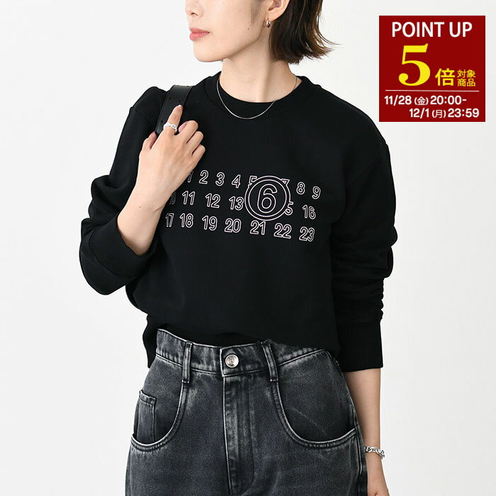 【P5倍対象商品】MM6 MAISON MARGIELA エムエムシックス メゾン マルジェラ トップス スウェットシャツ S52GU0248 M25025 レディース ユニセックス ブラック トレーナー コットン 長袖 リブ ロゴ