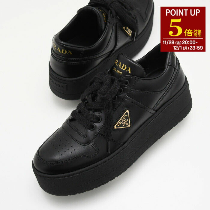 【P5倍対象商品】PRADA プラダ シューズ ダウンタウン ボールド レザー スニーカー 1E792M 3LPF レディース 黒 ブラック ロゴ カジュアル 