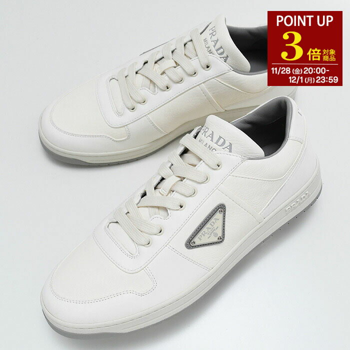 【P3倍対象商品】PRADA プラダ スニーカー シューズ 靴 ダウンタウンナッパレザースニーカー 2EE364 3LQK メンズ アイボリー 革 ロゴ ローカ