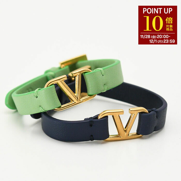 【P10倍対象商品】VALENTINO ヴァレンティノ ブレスレット アクセサリー Vロゴ WJ0C44ZXL シグネチャー レディース ゴールド ネイビー グリーン レザー カーフスキン