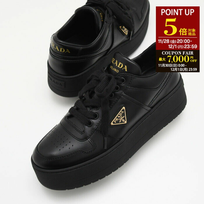 【P5倍対象＆クーポン】PRADA プラダ シューズ ダウンタウン ボールド レザー スニーカー 1E792M 3LPF レディース 黒 ブラック ロゴ カジュ