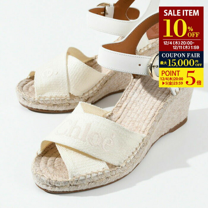 楽天セレクトショップFELICE【10％OFF対象＆28H限定P5倍】CHLOE クロエ サンダル シューズ ウェッジサンダル アンクルストラップ CHC24S995FU レディース ホワイト 白 レザー ラバー オープントゥ 刺しゅう 春夏