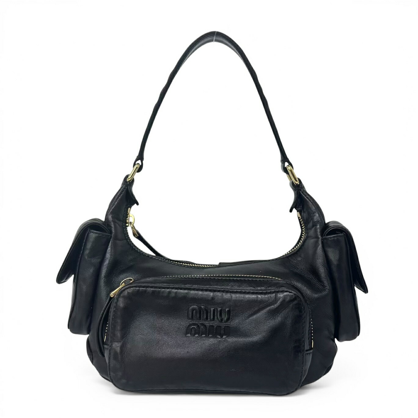 Miu Miu 黒　ナッパクリスタルビジューパーティーバッグ　クラッチバッグ miu miu（ミュウミュウ） クラッチバッグ ナッパクリスタル マテラッセ