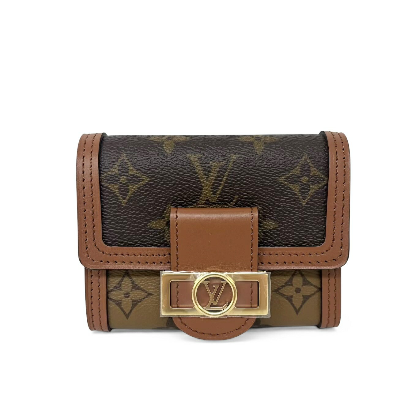ルイヴィトン Louis Vuitton M68725 ポルトフォイユ ドーフィーヌコンパクト 3つ折り財布 レディース PVC レザー ブラウン×ベージュ ICチップ