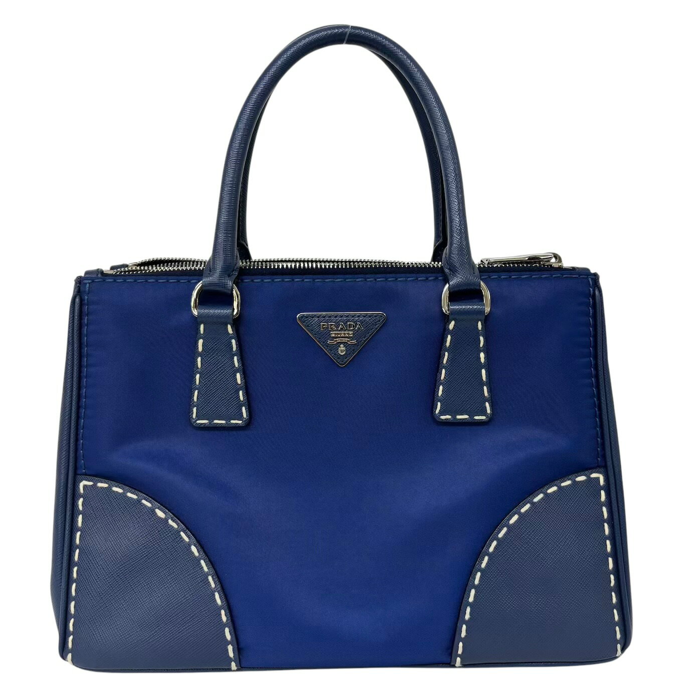 PRADA - プラダ PRADA ハンドバッグ ショルダーバッグ ナイロン/レザー ネイビーブルー シルバー レディース B1801K