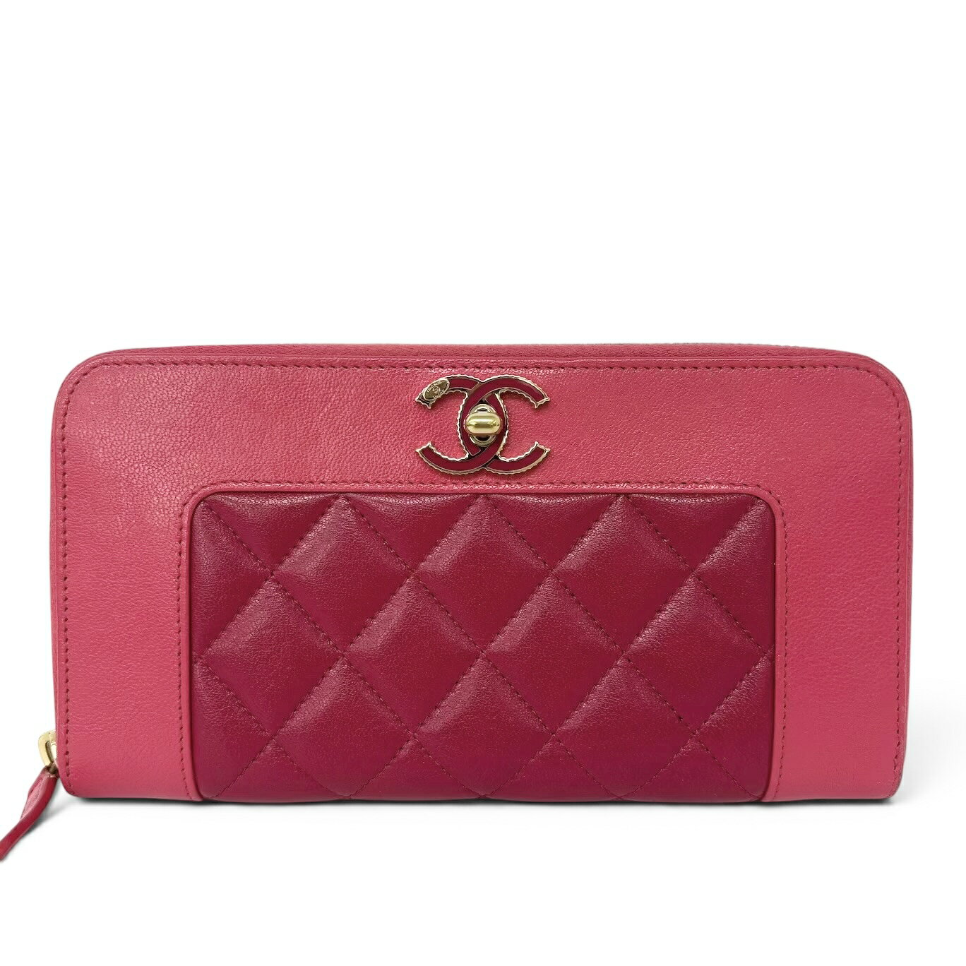 CHANEL シャネル ココ マドモアゼルヴィンテージ 長財布 A80969 ラウンドファスナー レッドxピンク