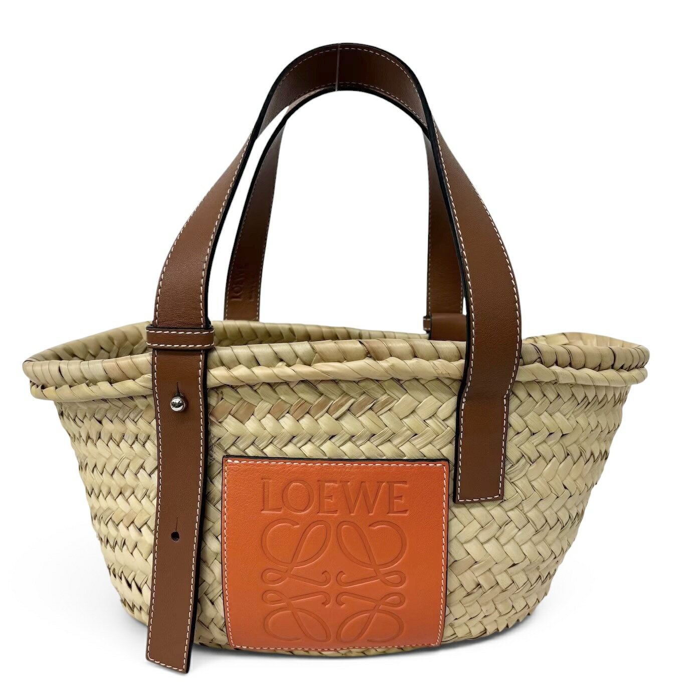 乐天商城 - LOEWE ロエベ バスケットバッグ ミディアム かごバッグ トートバッグ ラフィア レザー ブラウン レディース