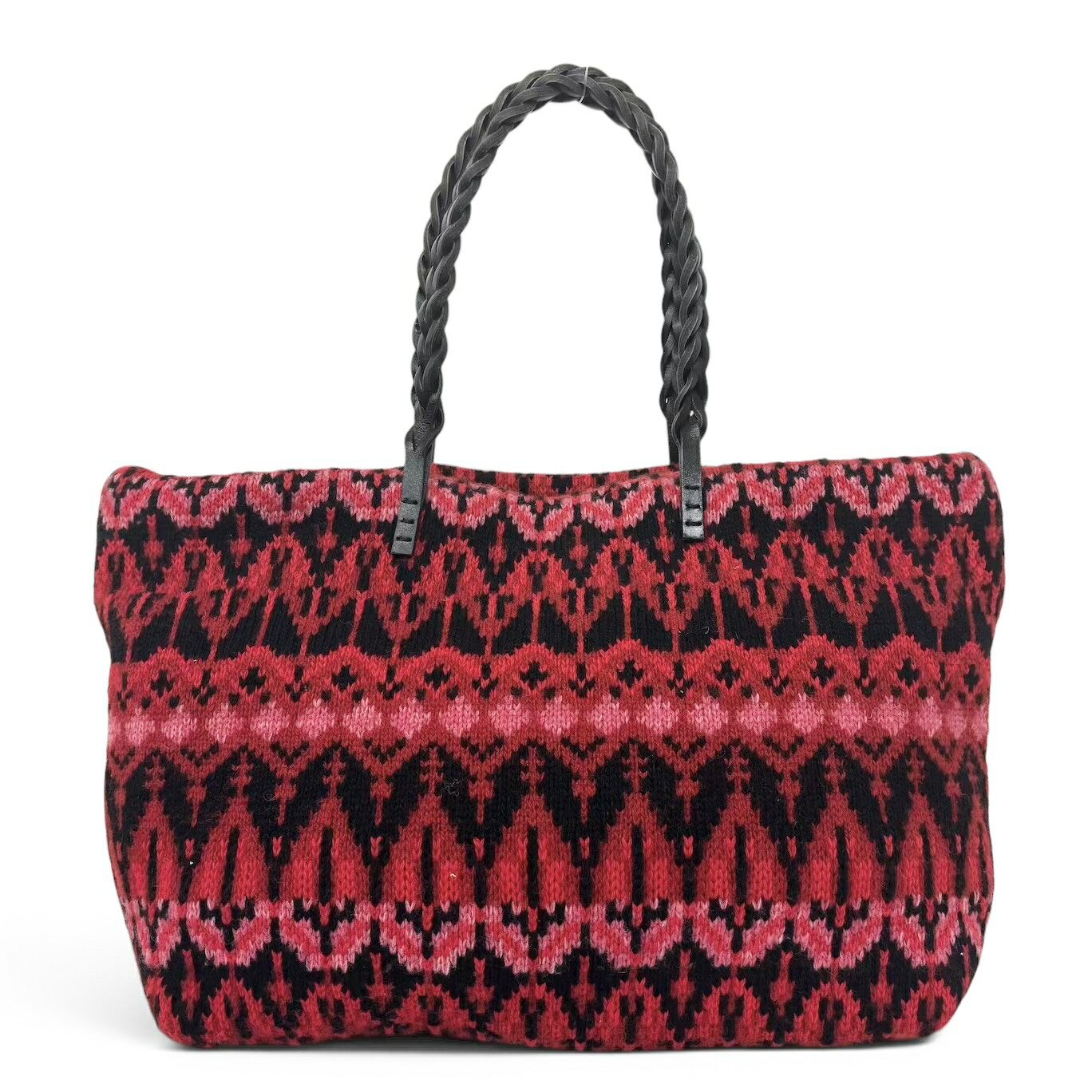 乐天商城 - FENDI フェンディ ウール ニット ジャガード トートバッグ レッド ブラック レディース