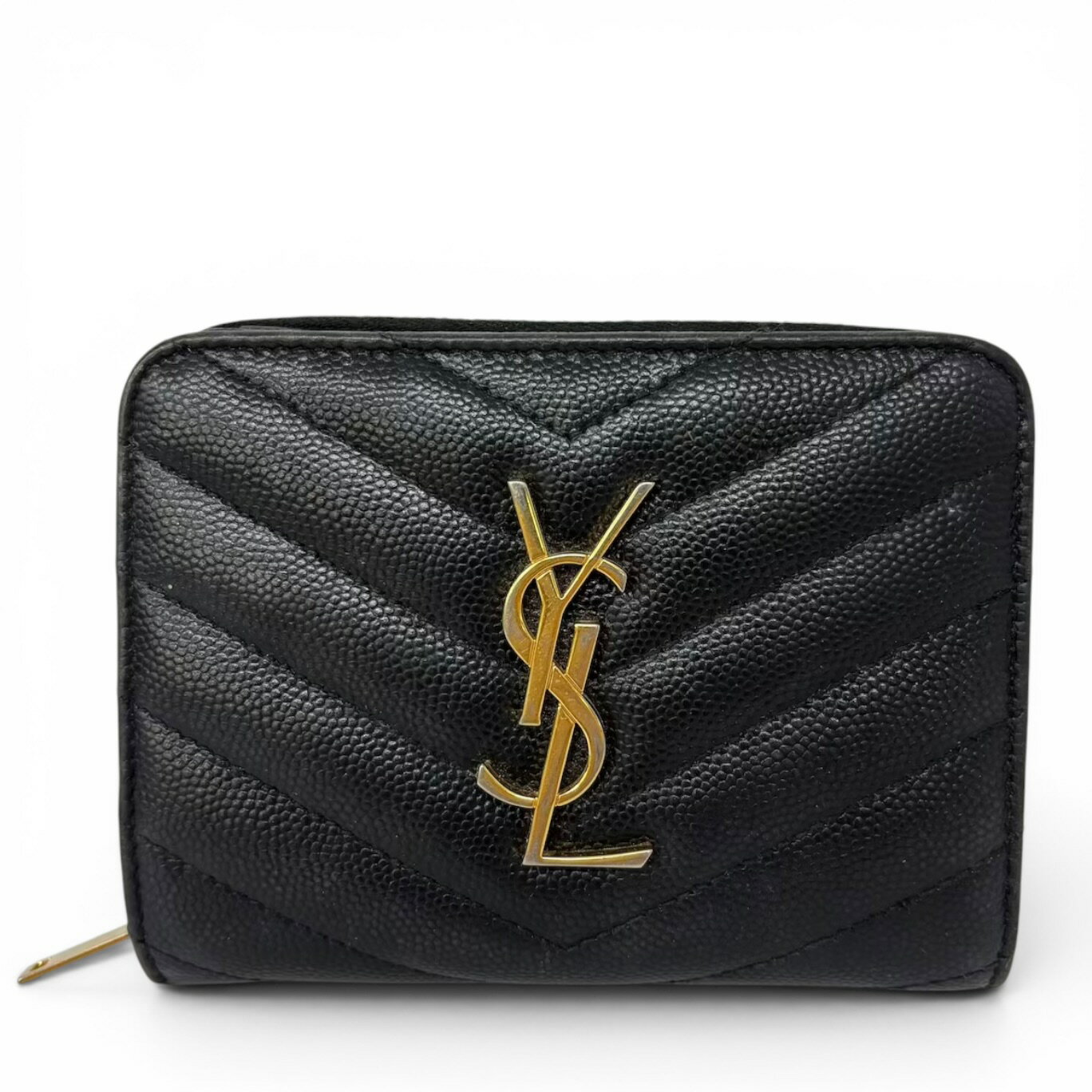 乐天商城 - SAINT LAURENT サンローラン レザー 二つ折り財布 コンパクトウォレット ブラック レディース