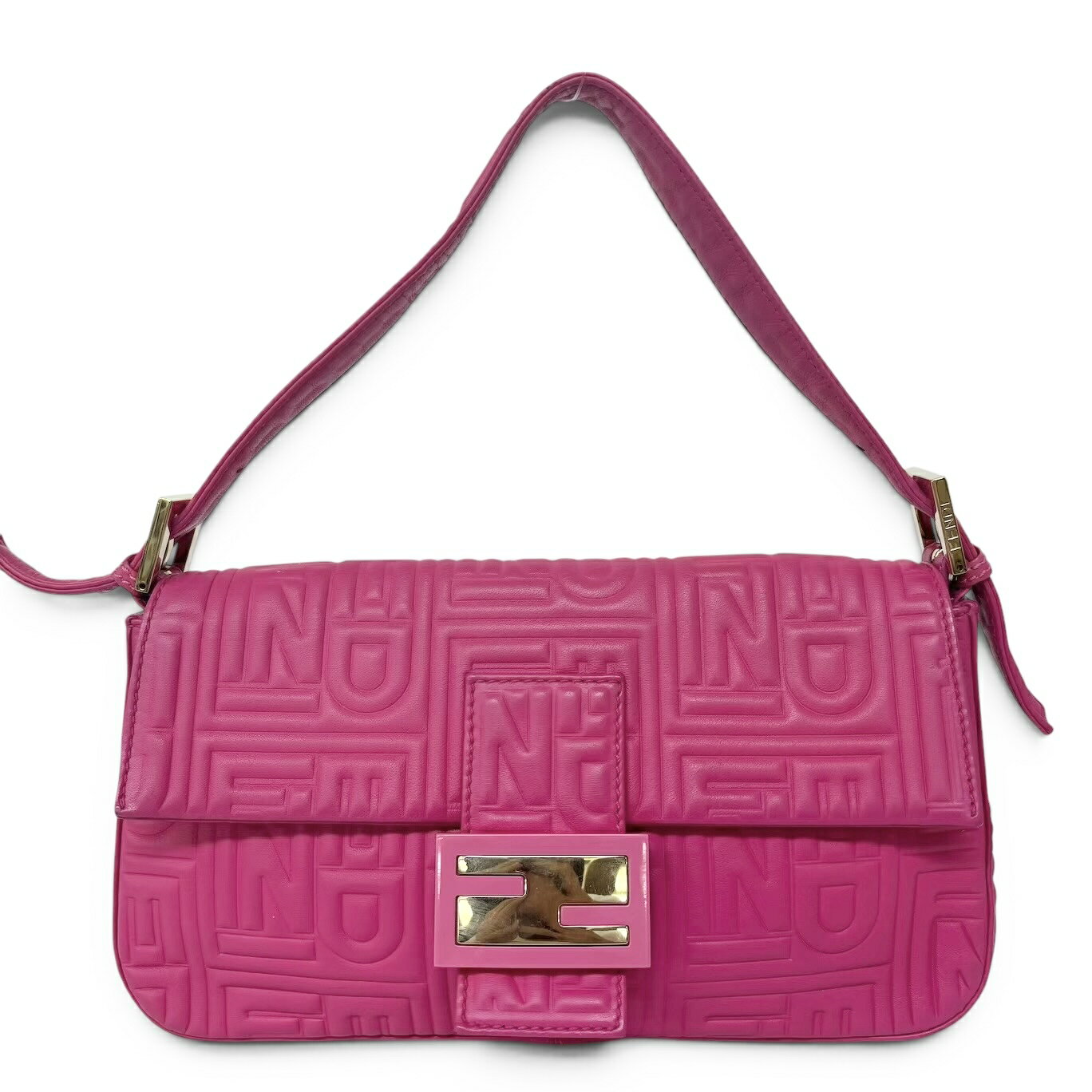 乐天商城 - FENDI フェンディ バゲット 8BR600 エンボスレザー ショルダーバッグ ピンク レディース