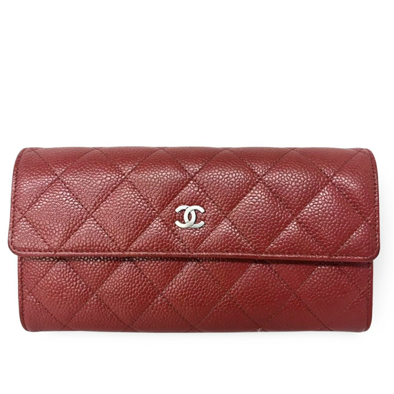 乐天商城 - CHANEL シャネル マトラッセ ココマーク キャビアスキン 長財布 ロングウォレット レッド シルバー金具 レディース