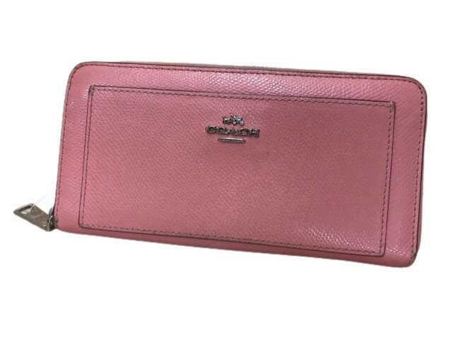 【中古】 COACH コーチ 長財布　ラウンドファスナー ピンク 44801407