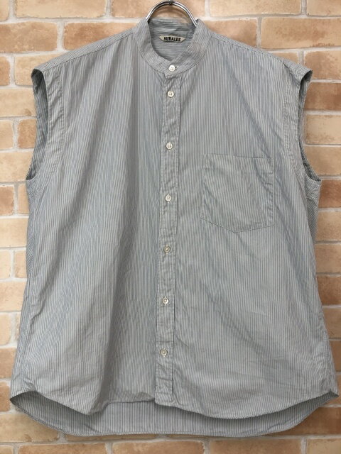 【中古】 AURALEE オーラリー WASHED FINX TWILL STRIPE SLEEVELESS SHIRTS 水色 0 111387910