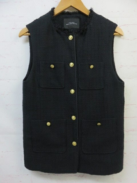 【中古】green label relaxing グリーンレーベルリラクシング ツイードフリンジポケットベスト ネイビー サイズ表記なし 991836350