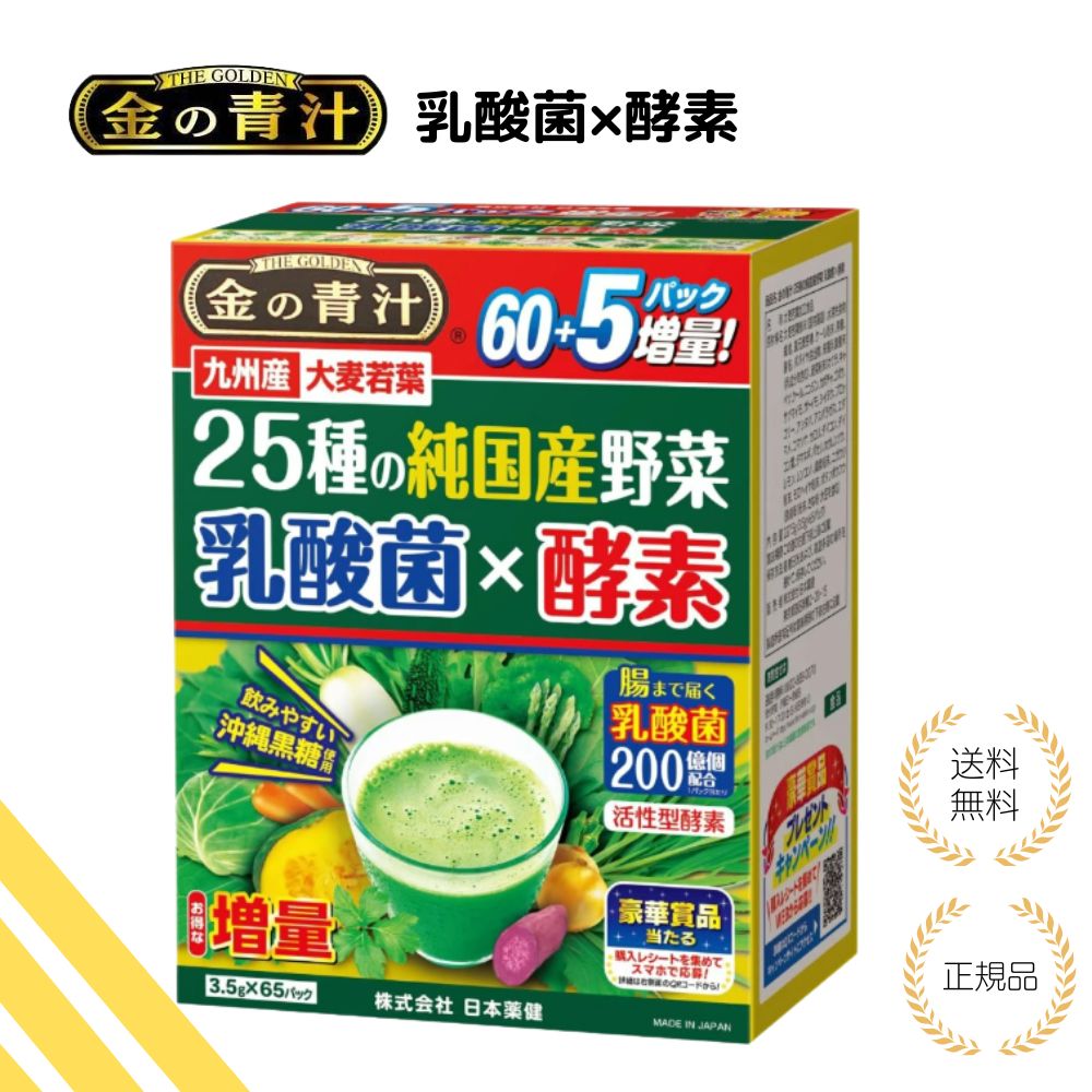 【特典あり】日本薬健 金の青汁 25種の純国産野菜 乳酸菌×酵素 60包 九州産 大麦若...