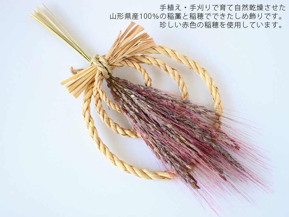 山から福がおりてくる しめ飾り 鯉目御縁(こいめごえん) 赤【正月飾り インテリア 壁面飾り 無農薬有機栽培 鯉の目 紅白 縁起物 藁 日本製 吉野敏充デザイン事務所】