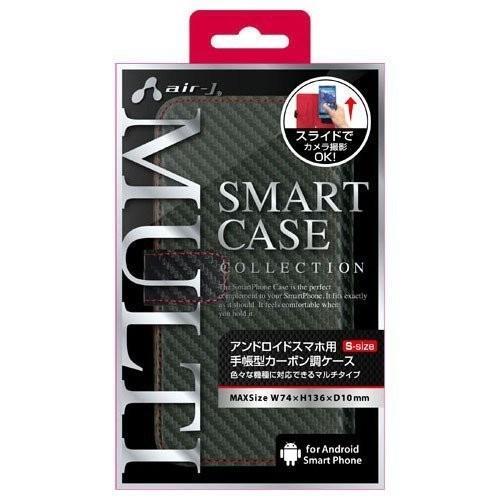 乐天商城 - エアージェイ スマートフォン用フリーサイズPU手帳型 Sサイズ カーボンブラック AC-SAM CB