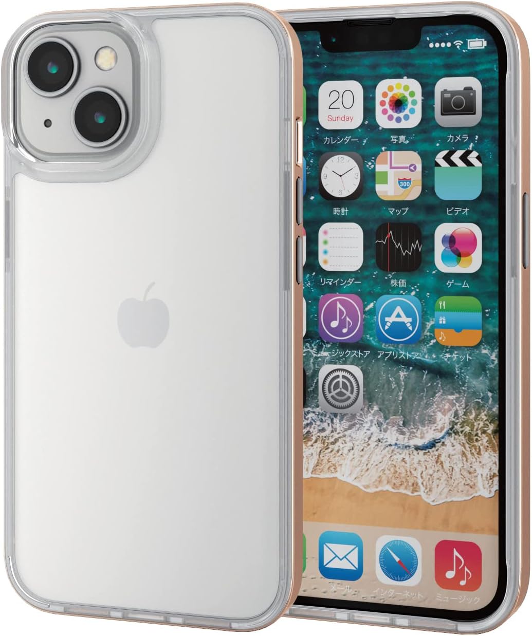 Rakuten - エレコム iPhone 14 / 13 ケース カバー 耐衝撃 衝撃吸収 サイドメッキ メッキ色(ゴールド) クリア PM-A22AHVMGD
