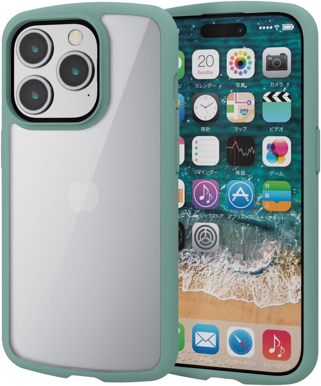 エレコム iPhone15 Pro ケース TOUGH SLIM LITE 耐衝撃 衝撃吸収 薄型 軽量 ストラップシート付き ストラップホール付き [全周配置のエアークッションが衝撃を吸収] グリーン PM-A23CTSLFCGN