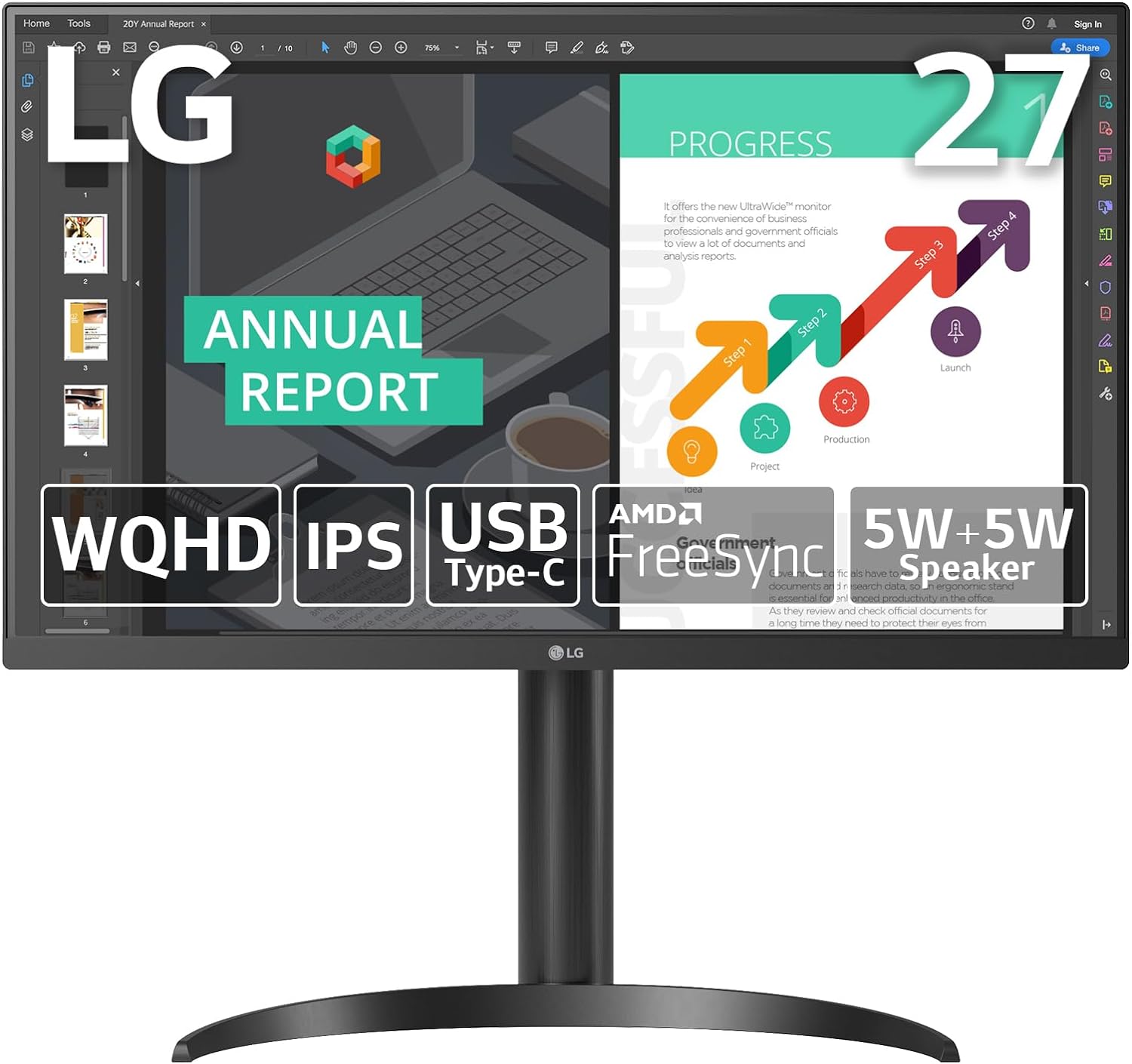 LG モニター 27QN850-B 27インチ / WQHD(2560×1440) / IPS/USB Type-C / 75Hz / FreeSync/アンチグレア/sRGB 99% / HDR10 / 内蔵スピーカー/DisplayPort/HDMI/高さ調整、チルト対応