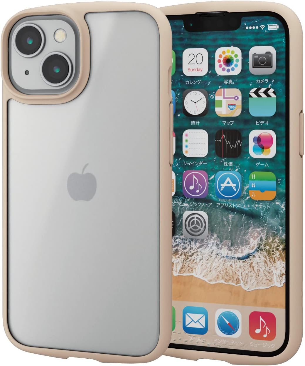 エレコム iPhone 14 / 13 ケース カバー 背面ガラス マット加工 指紋防止 半クリア 半透明 TOUGH SLIM LITE ストラップホール付き フレームカラー(アイボリー) PM-A22ATSLFCGMI