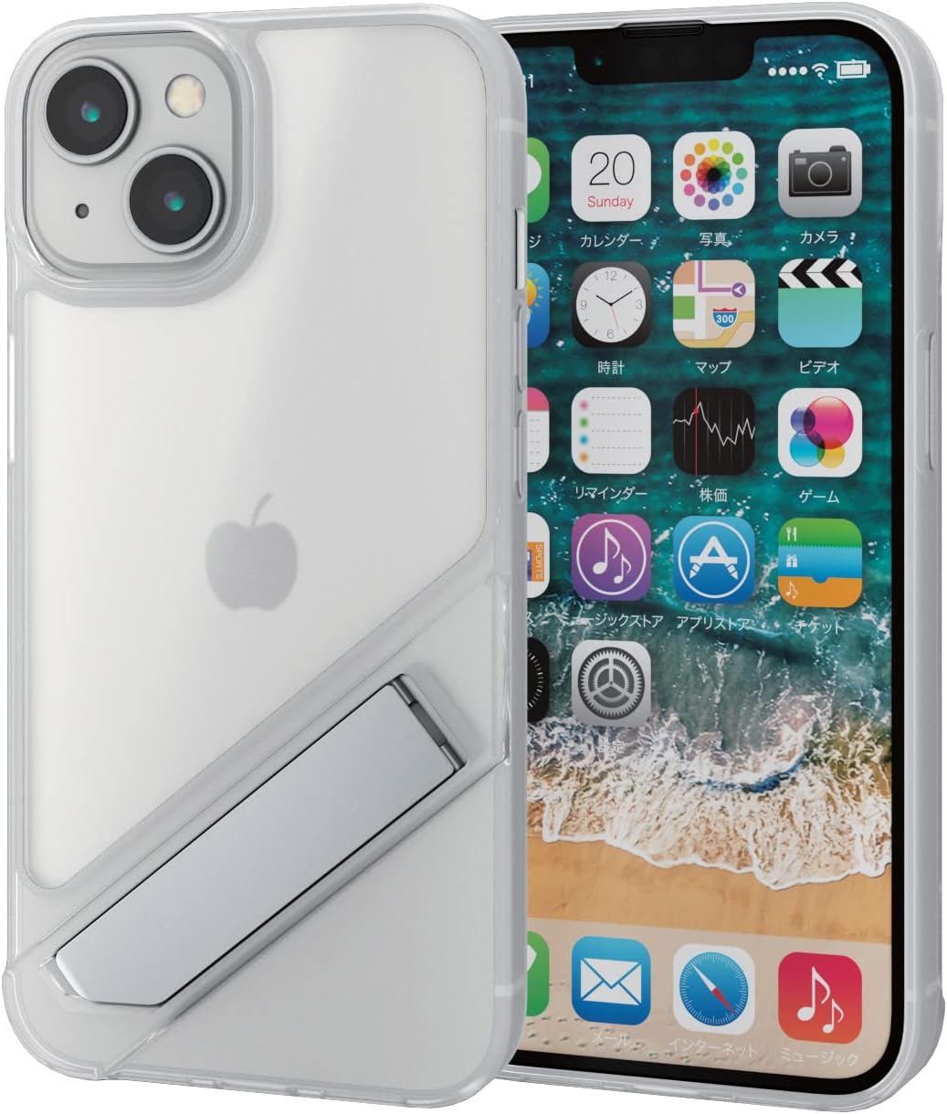 Rakuten - エレコム iPhone 14 / 13 ケース カバー スタンド付き 耐衝撃 衝撃吸収 ハイブリッド 半透明 マット加工 指紋防止 クリア PM-A22AHVST1MCR