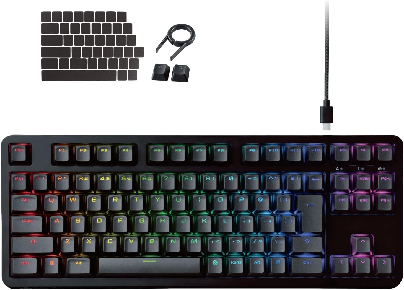 エレコム ゲーミングキーボード V-custom VK310C 有線 RGB テンキーレス メカニカル ネオクラッチキーキャップ 青軸 クリッキー USBポート搭載 TK-VK310CBK