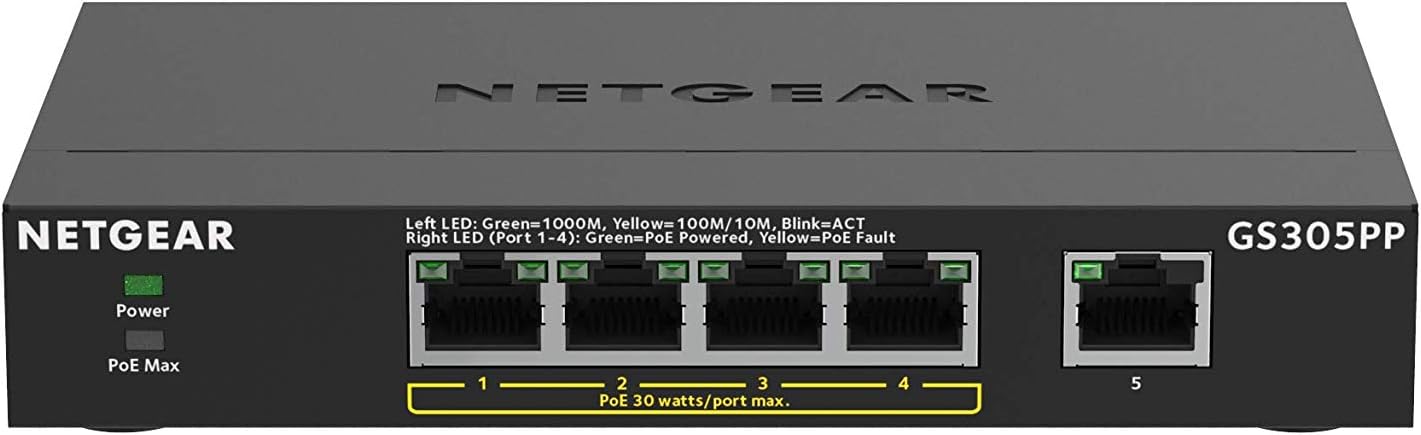 ネットギア NETGEAR スイッチングハブ 5ポート 1G PoE+ (83W) 金属筐体 静音ファンレス メーカー3年保証 アンマネージスイッチ GS305PP-100JPS