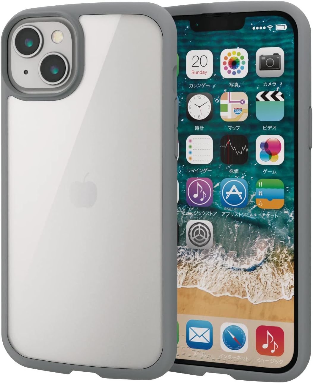 Rakuten - エレコム iPhone 14 Plus ケース カバー 耐衝撃 衝撃吸収 [高硬度+衝撃に強い] TOUGH SLIM LITE 背面クリア ストラップホール付き グレー PM-A22BTSLFCGY