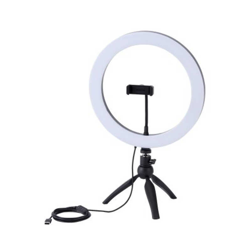 乐天商城 - エレコム リングライト 撮影用ライト 三脚 スマホ 直径30cm 卓上 ミニ (高さ約46cm) 選べる3色 明るさ10段階調整 USB給電 ブラック DE-L08BK