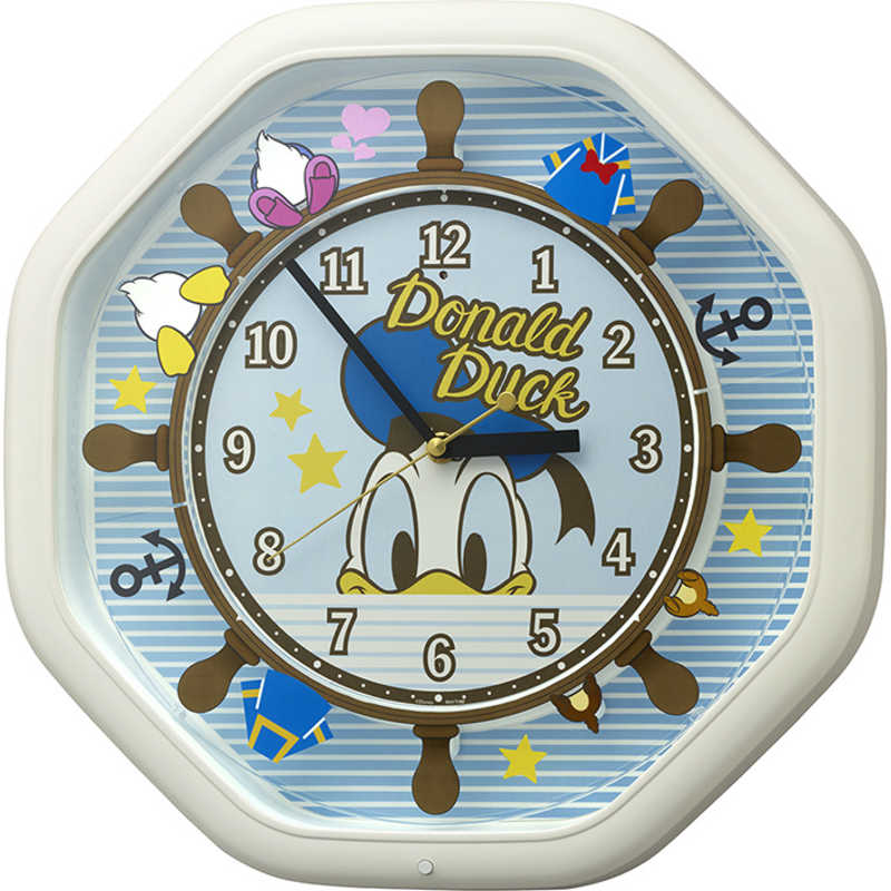DISNEY - リズム(RHYTHM) ディズニー ドナルドダック 掛け時計 からくり時計 Disneyソング4曲入り 白 37x37x9.3cm 4MH441MC03