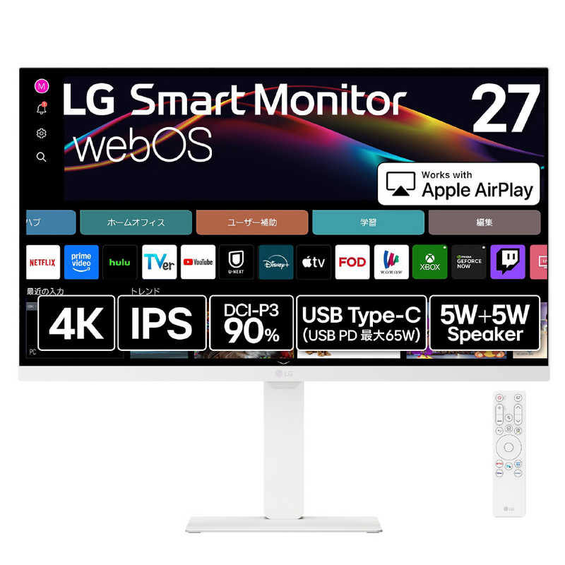 Rakuten - LG PCモニター Smart Monitor ［27型 / 4K(3840×2160) / ワイド］ ホワイト 27U730SA-W