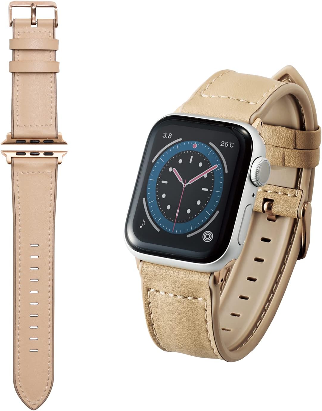 エレコム Apple Watch (アップルウォッチ) バンド 41mm 40mm 38mm [Apple Watch 8 7 SE2 SE 6 5 4 3 2 1 対応] 革 ソフトレザー ハイブリッド ベージュ AW-40BDLHVBE