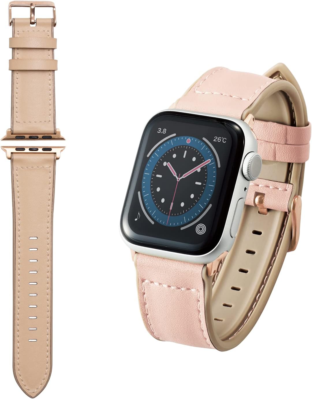 エレコム Apple Watch (アップルウォッチ) バンド 41mm 40mm 38mm [Apple Watch 8 7 SE2 SE 6 5 4 3 2 1 対応] 革 ソフトレザー ハイブリッド ピンク AW-40BDLHVPN