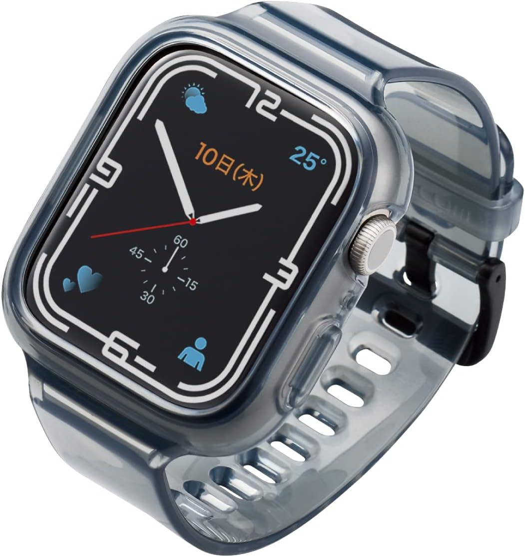 エレコム Apple Watch (アップルウォッチ) ケース バンパー バンド一体型 45mm [Apple Watch 8 7 対応] クリアデザイン ソフト クリアブラック AW-21ABBUBKC