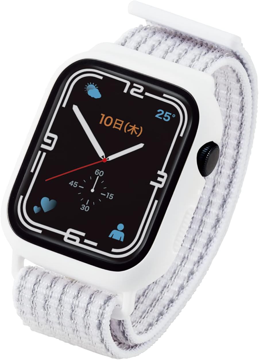 エレコム Apple Watch (アップルウォッチ) ケース カバー バンド一体型 45mm [Apple Watch 8 7 対応] ガラス フルカバー ファブリック ホワイト AW-21ABCFBWH