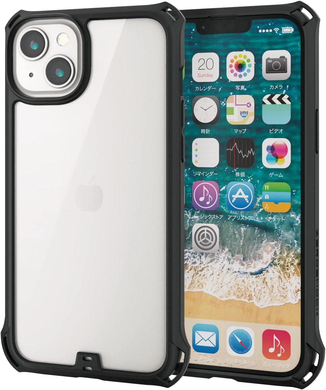 乐天商城 - エレコム iPhone 14 Plus ケース カバー 耐衝撃 衝撃吸収 ZEROSHOCK [四つ角ダンパー/ベゼルガード/背面高硬度パネル] 【衝撃吸収フィルム付き】 ストラップホール付き 背面クリア ブラック PM-A22BZEROFCBK