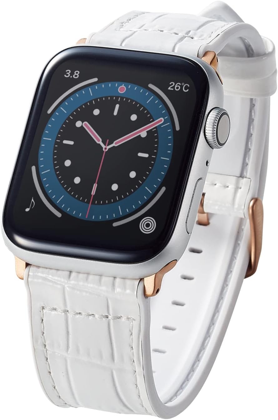 エレコム Apple Watch (アップルウォッチ) バンド 49mm 45mm 44mm 42mm レザー 革 TPU [装着感の高さと蒸れにくさを両立] 【Apple Watch Series Ultra/8/7/SE2/SE/6/5/4/3/2/1 対応】 クロコホワイト AW-45BDLHVCRW