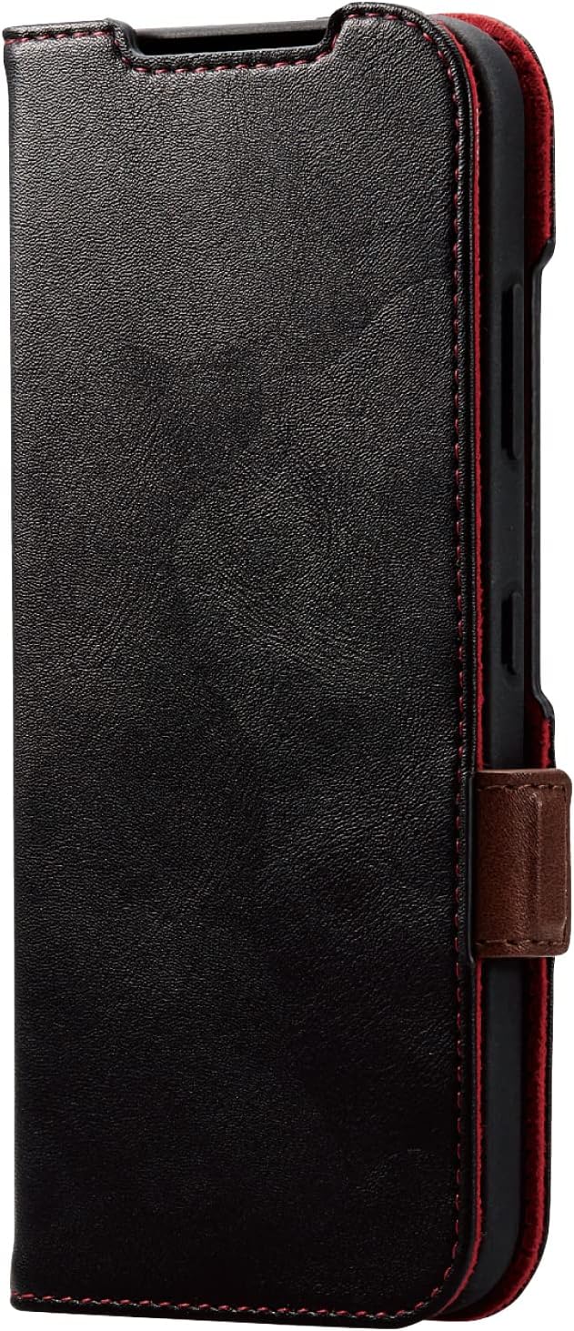 エレコム かんたんスマホ3 ケース カバー 手帳型 革 レザー マグネットフラップ 受話口付きフラップ カードポケット付き ストラップホール付き ブラック PM-K222PLFYBK