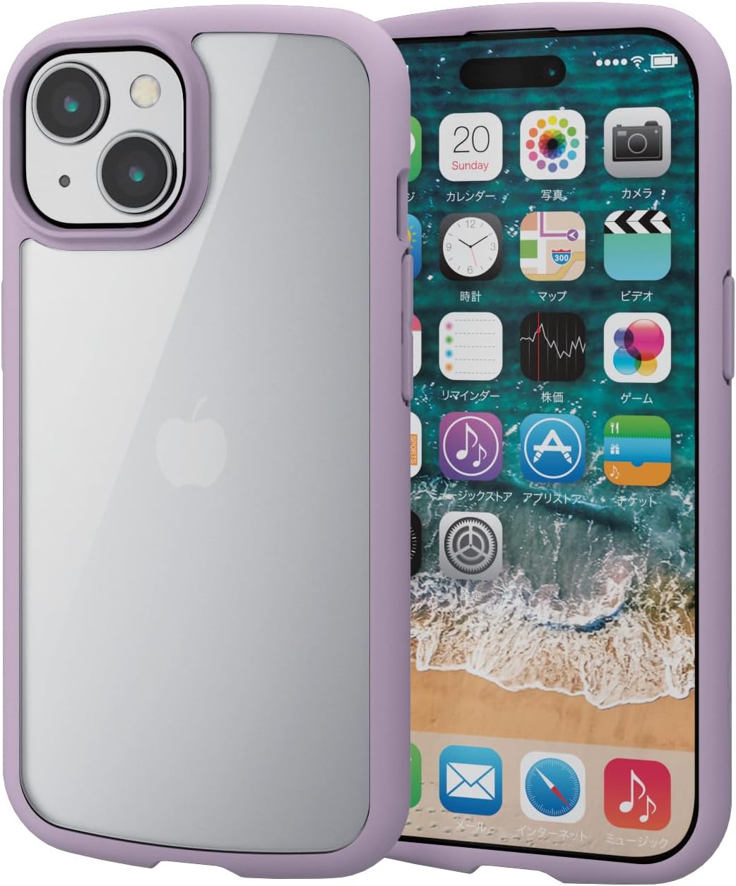 エレコム iPhone15 ケース TOUGH SLIM LITE 耐衝撃 衝撃吸収 薄型 軽量 ストラップシート付き ストラップホール付き [全周配置のエアークッションが衝撃を吸収] ラベンダー PM-A23ATSLFCPU