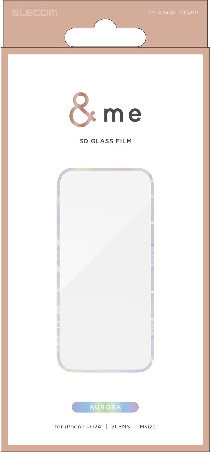 乐天商城 - エレコム iPhone 16 ガラスフィルム 強化ガラス 硬度10H フレーム付き 角割れしない 3Dフレーム 衝撃吸収 指紋・気泡防止 【ガイド枠付き】 [365日交換保証付き] &me かわいい おしゃれ [iPhone 15対応] オーロラ PM-A24AFLGFARR