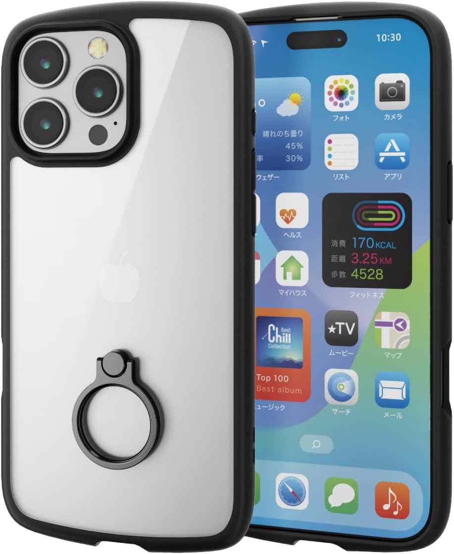 乐天商城 - エレコム iPhone 16 Pro Max ケース クリア 耐衝撃 衝撃吸収 リング付き ハイブリッド 薄型 軽量 ストラップホール付き 全周エアークッション ストラップホルダーシート付 TOUGH SLIM LITE ブラック PM-A24DTSLFCRBK