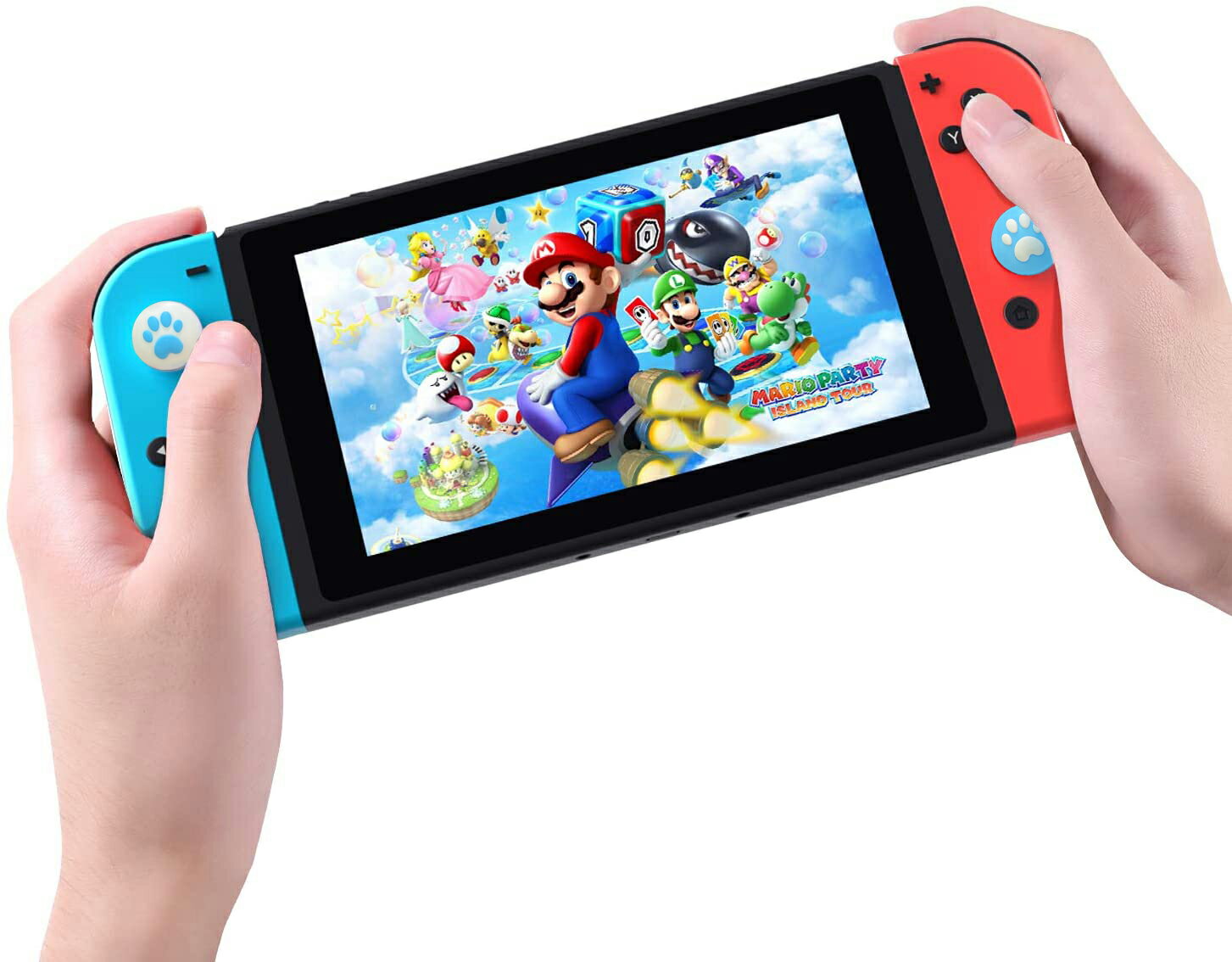 【買い物マラソン期間P10倍】アナログスティックカバー Nintedo Switch 有機ELモデル スイッチ対応 Switch Lite対応 肉球 ハート 猫 ブルー ホワイト 4個入り 【送料無料】