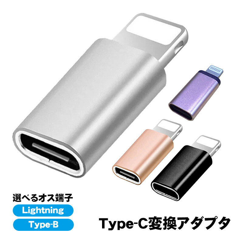 変換アダプター Type-Cを変換 選べるオス端子 Lightning Type-B (MicroUSB) 充電可能 タイプCをタイプBへ 変換コネクター スリム 持ち運び ポータブル 小さい 充電ケーブルを変換 ブラック シルバー ゴールド 【送料無料】