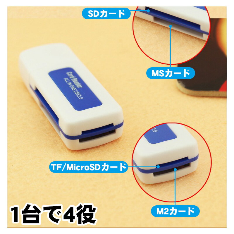 4in1 OTG�����ɥ꡼���� USB2.0 ������ž���б� 4�����å���� SD������ MS������ M2������ Micro SD TF�������б� �����꡼���� �ǡ���ž�� ���� ����ѥ��� �������� �Ѵ����ͥ����� ��å� �ѡ��ץ� ������̵����