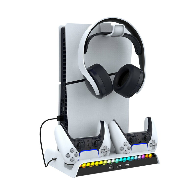 PS5 Pro Slim ストレージスタンド 【ipega PG-P5S006】 充電スタンド 縦置き コントローラー 充電スタンド 冷却ファン 2台同時充電 クーリングファン RGBライト 多機能 収納 静音 USBポート プレイステーション5